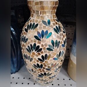 Mosaic Vase with Blue and Gold Accents